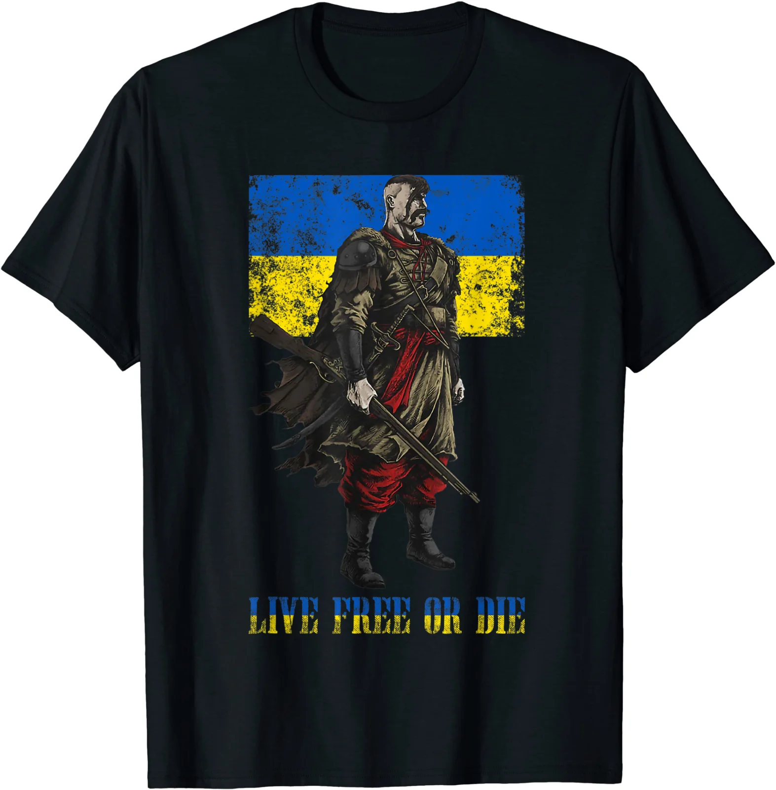

Live Free Or Die Cossack Warrior Ukraine Flag T-Shirt Short Sleeve Casual Cotton O-Neck Men T Shirt