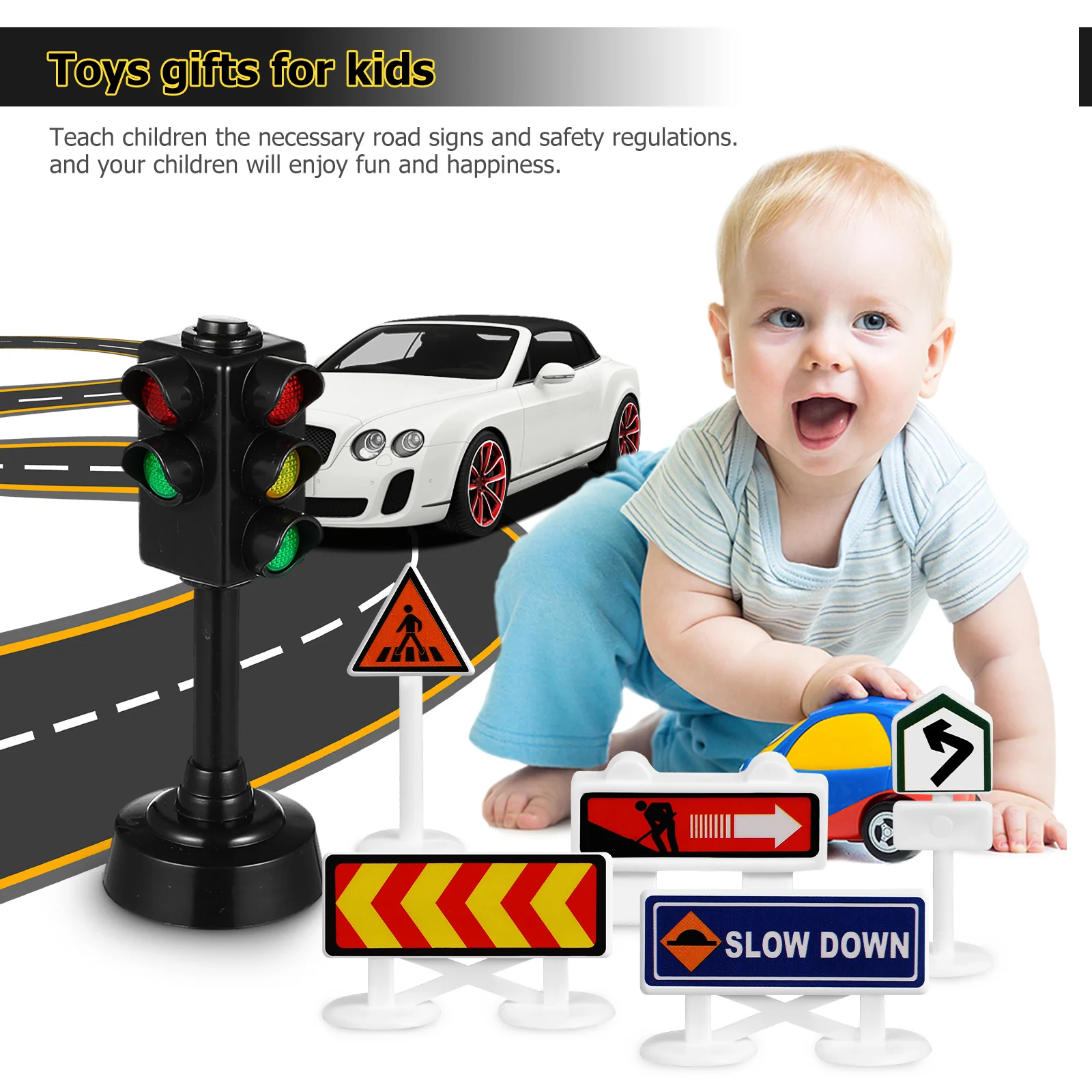 

Миниатюрные дорожные знаки, модель уличных дорожных сигналов, Детская безопасность, Обучающие игрушки, детские коллекционные подарки