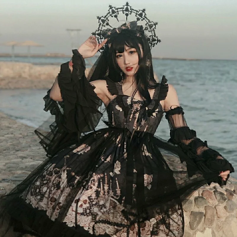 Japanese Gothic Jsk Lolita Dress Women Vintage Victorian Sleeveless Bow Princess Tea Party Dresses Girls Chic Print Lolita Dress
Japanese Gothic Jsk Lolita Dress Women Vintage Victorian Sleeveless Bow Princess Tea Party Dresses Girls Chic Print Lolita Dress