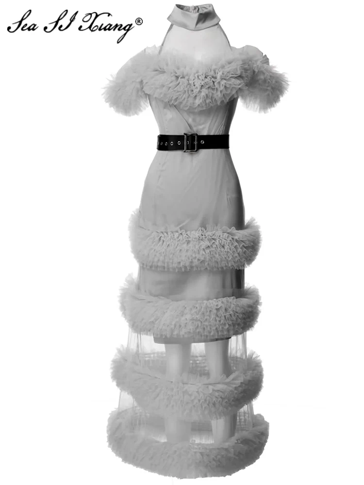 Seasixiang Fashion Designer Spring Summer Women Dress Stand Collar Sleeveless Mesh Patchwork Ruffles Elegant Party Dresses
Seasixiang Fashion Designer Spring Summer Women Dress Stand Collar Sleeveless Mesh Patchwork Ruffles Elegant Party Dresses