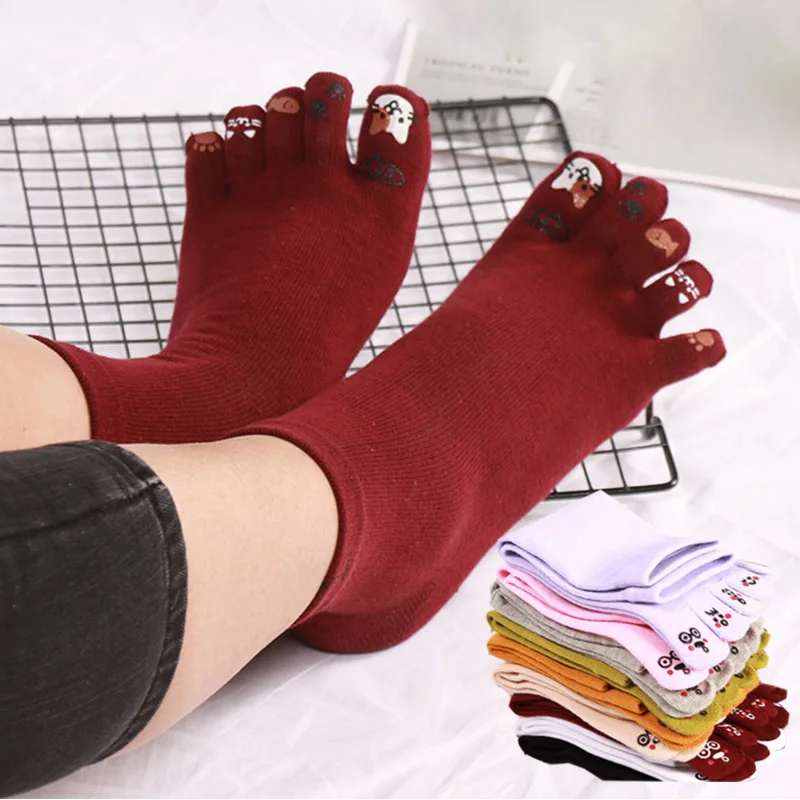 

5 Pairs Low Five Finger Short Socks for Women Girls Cute Cat Paw Print Sock Casual Breathable Cotton Solid Socks with Toes EU38