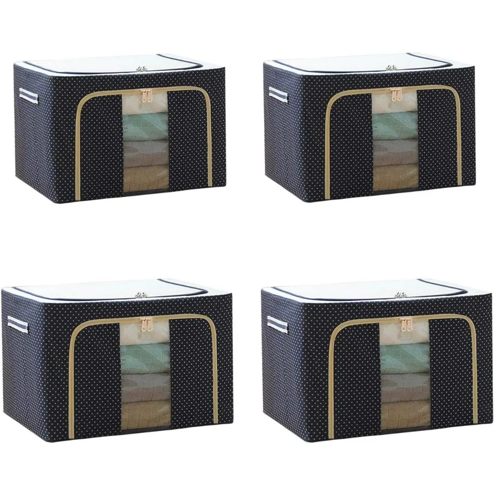 

® Storage Bins With Lids Oxford Cloth Steel Frame Storage Box Quilt Folding Wardrobe Fabric Extra Large Storage Bag