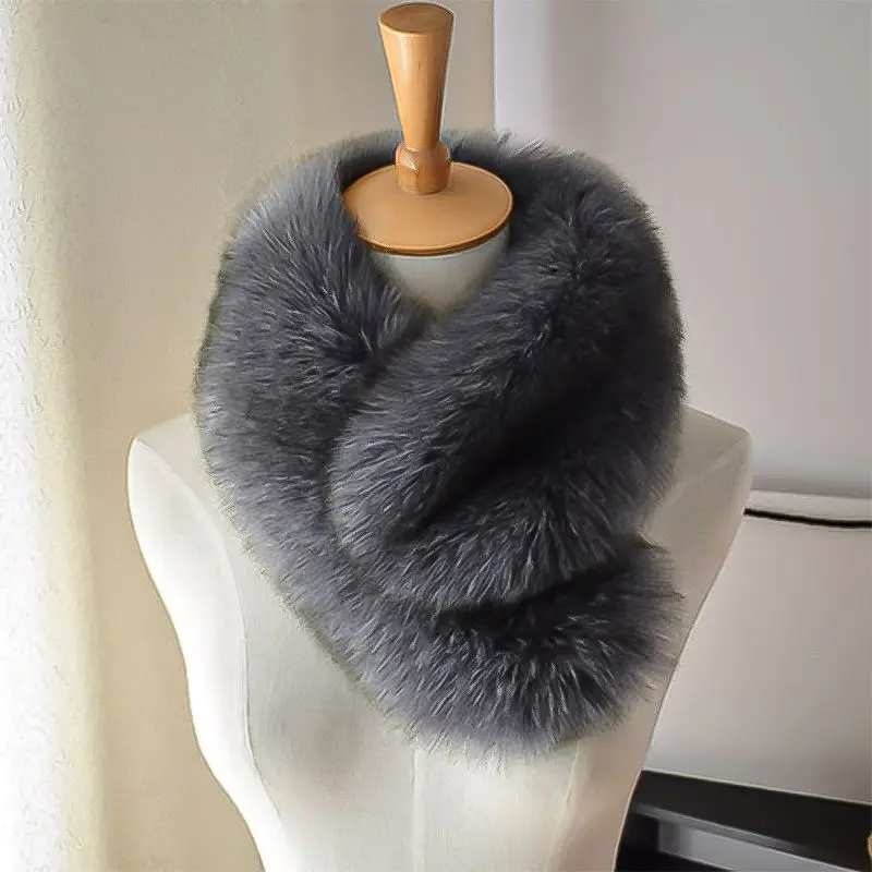 

Winter Fashion Faux Fox Fur Collar Natural Fur Headbands Black White Scarf For Women Wraps Neck Warmer Luxury Furry Ring Scarves