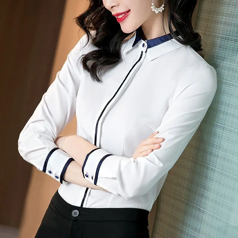 

Элегантная универсальная рубашка с лацканами, женская одежда, Новинка осени 2022, Свободные корейские Топы большого размера, Офисная Женская блузка