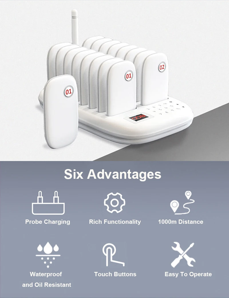 Generic Restaurant Pager Wireless Calling System 16 Pagers For Milk Tea