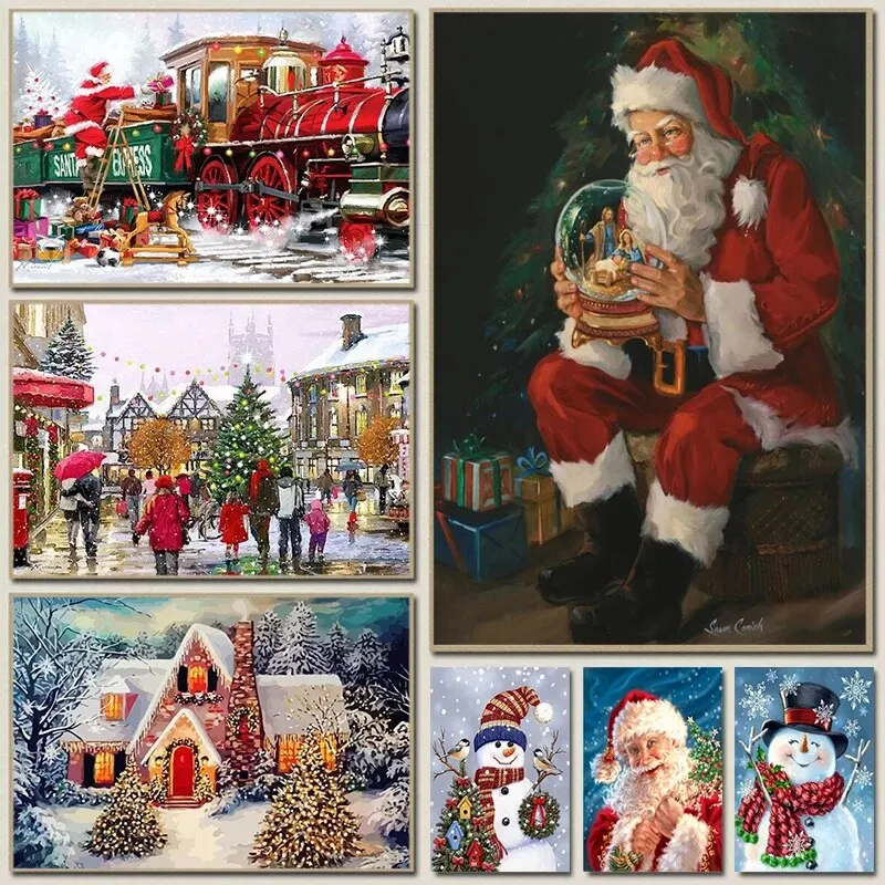 

Funny Santa Claus and Snowman Canvas Painting HD Print Tradition Wall Art Poster Picture for Christmas Living Room Home Decor