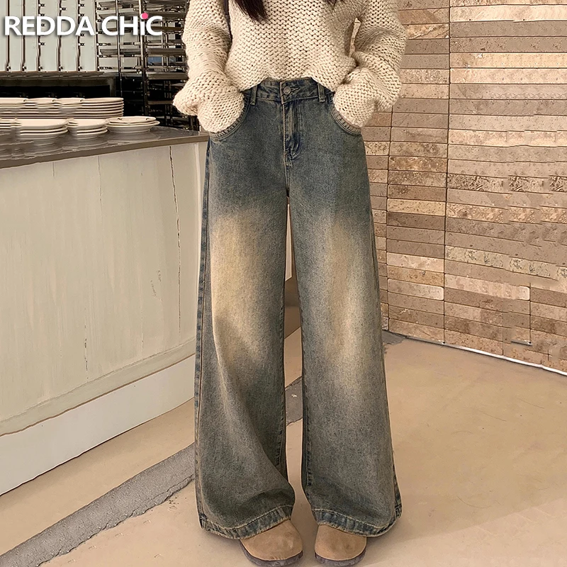 

ReddaChic Distressed Boyfriend Baggy Jeans Women Big Size 90s Retro High Rise Casual Wide Leg Pants Minimalist Korean Streetwear