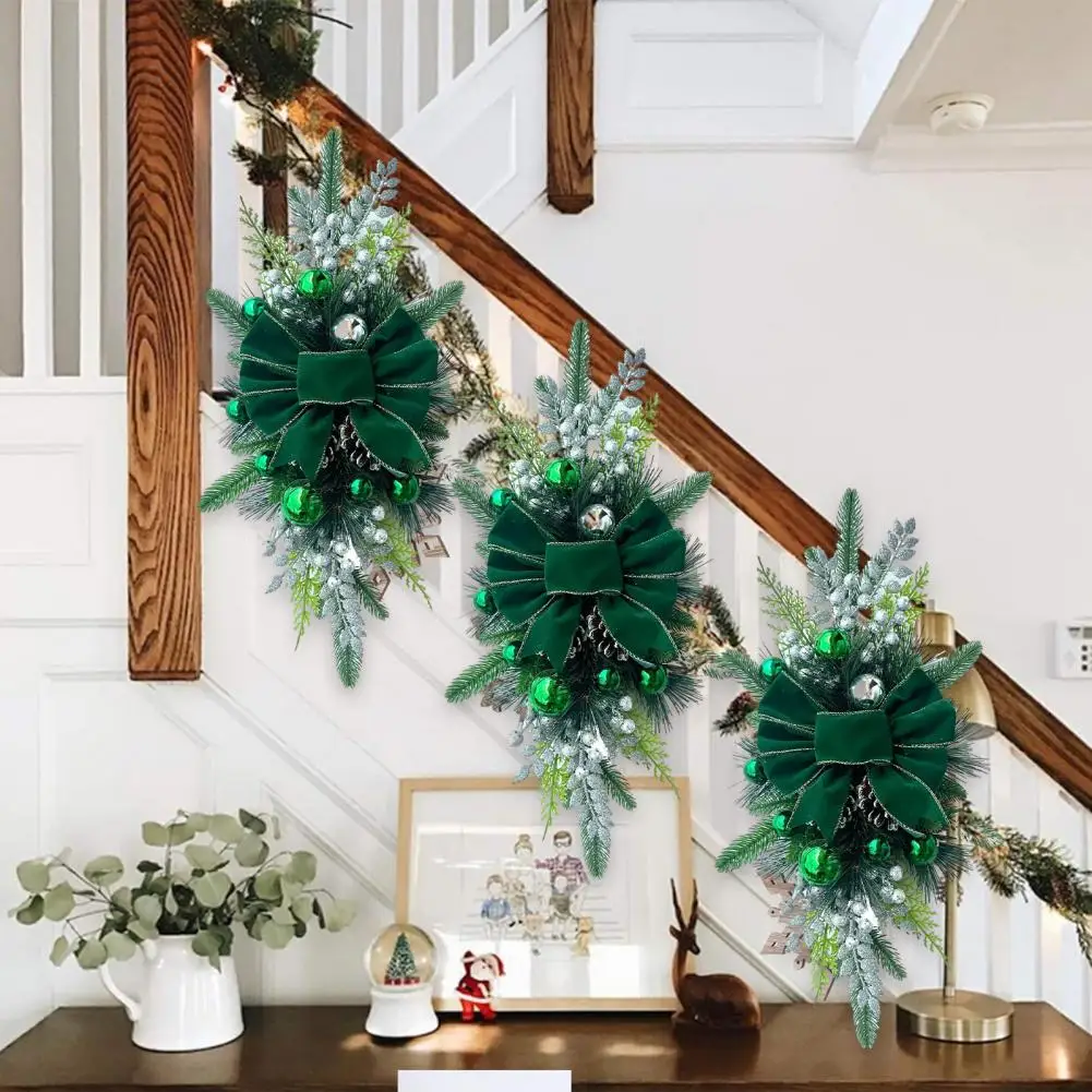 

Christmas Hanging Pendant Festive Christmas Wreath Garland with Led Lights Hanging Pendant Bow Decor Holiday Wall Door Xmas