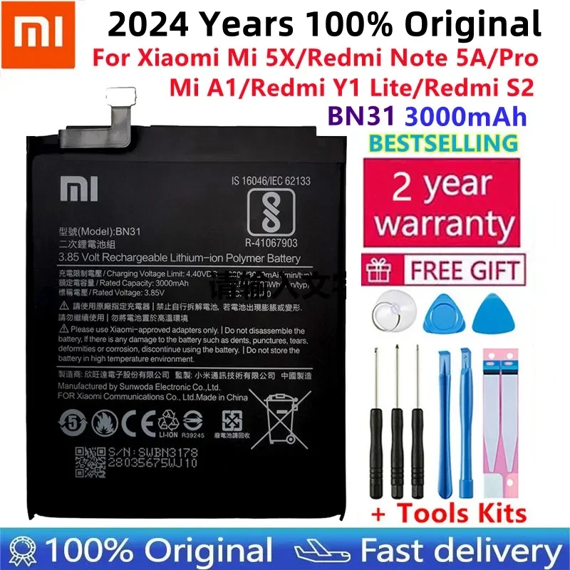 

100% Оригинальный аккумулятор BN31 3080 мАч с датчиком температуры для Xiaomi Mi 5X Mi5X Redmi Note 5A 5A pro мобильный телефон