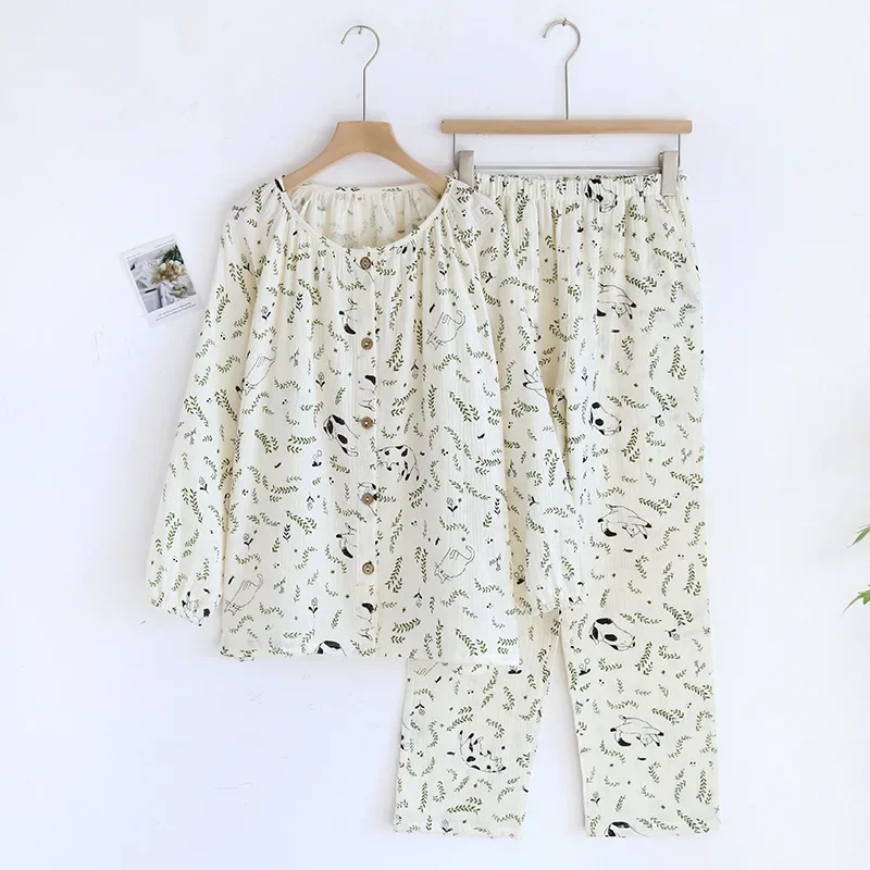 Spring / Autumn Cotton Gauze Pajamas Women's Long Sleeve Pastoral Loungewear Plus Size Crepe Loungewear Round Neck 2 Piece Sets
Spring / Autumn Cotton Gauze Pajamas Women's Long Sleeve Pastoral Loungewear Plus Size Crepe Loungewear Round Neck 2 Piece Sets