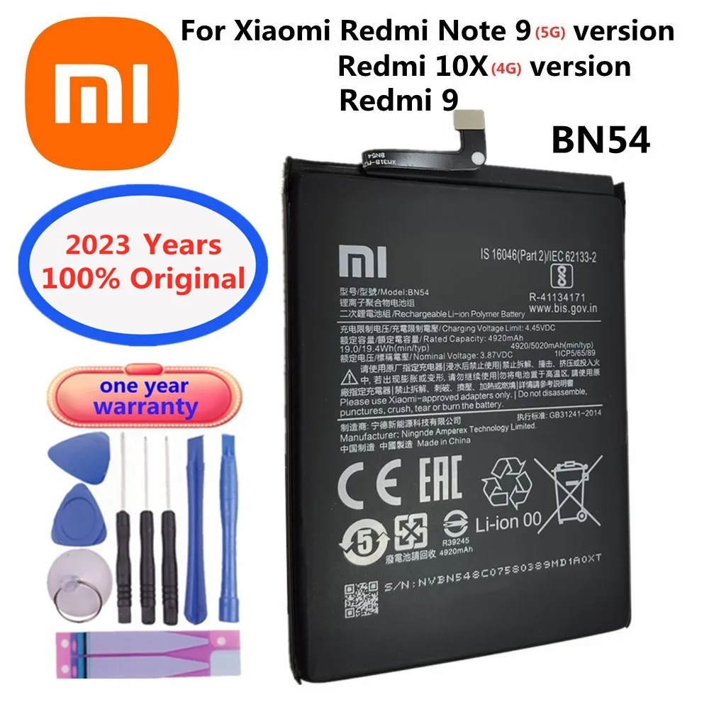 2023 year 100% Original Xiao Mi Battery For Xiaomi Redmi Note 9 5G / Redmi 9 / Redmi 10X 4G Version 5020mAh BN54 Battery Bateria
2023 year 100% Original Xiao Mi Battery For Xiaomi Redmi Note 9 5G / Redmi 9 / Redmi 10X 4G Version 5020mAh BN54 Battery Bateria