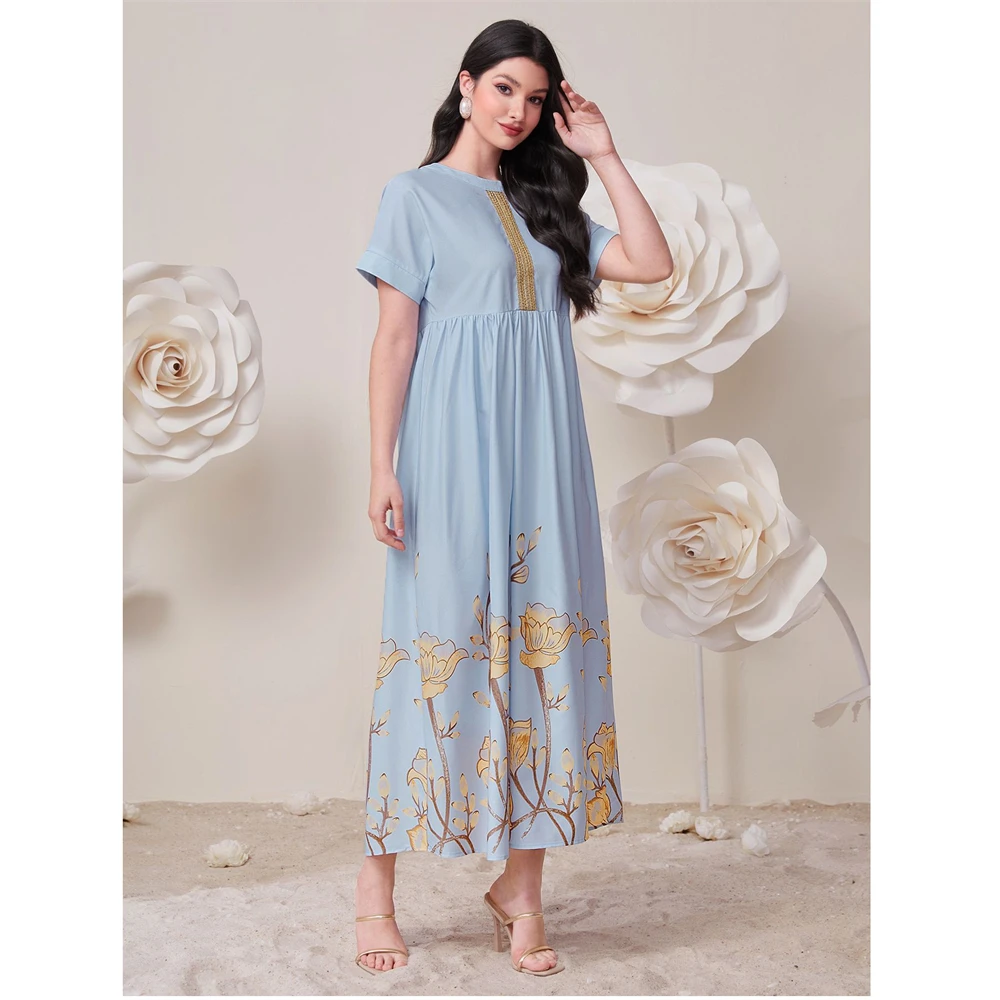 

Casual Women Loose Maxi Dress Muslim Dubai Turkey Robe Marocain Abaya Saudi Arabic Gown Islam Jalabiya Eid Ramadan Kaftan Abayas