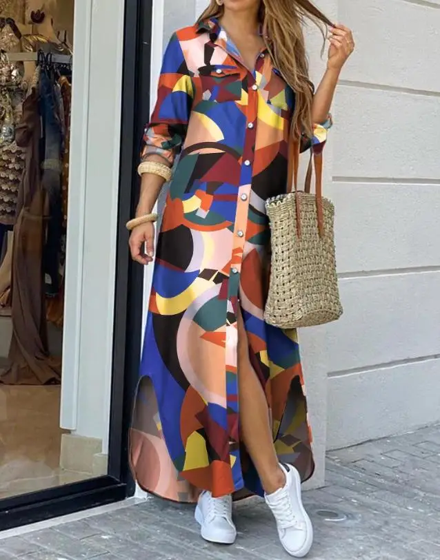 Casual Women's Loose Shirt Dress 2023 New Fashion Colorblock Slit Buttoned Long Sleeve Temperament Dresses Daily Long Skirts
Casual Women's Loose Shirt Dress 2023 New Fashion Colorblock Slit Buttoned Long Sleeve Temperament Dresses Daily Long Skirts