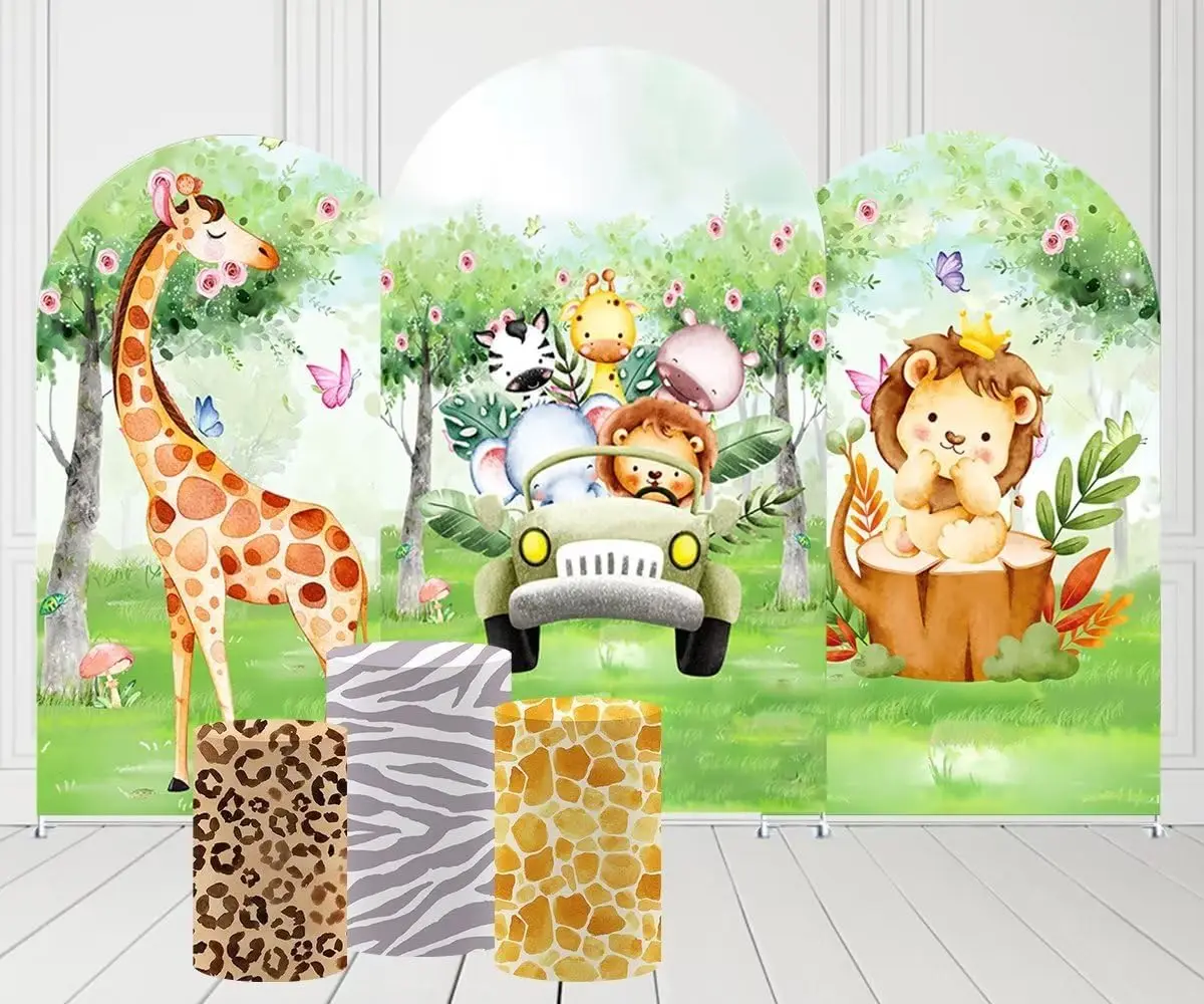 

Wild Animals Arch Backdrop Covers for Jungle Safari Parties Stretchy Fabric Cover Birthday Party Favors Baby Shower Decor Banner
