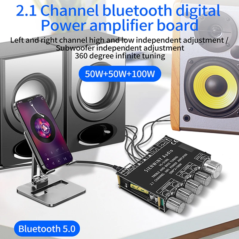 1 шт., Bluetooth 5,0, 2,1 каналов, усилитель мощности звука, стерео усилитель сабвуфера, Плата усилителя 50 Вт x2 + 100 Вт, динамик
1 шт., Bluetooth 5,0, 2,1 каналов, усилитель мощности звука, стерео усилитель сабвуфера, Плата усилителя 50 Вт x2 + 100 Вт, динамик