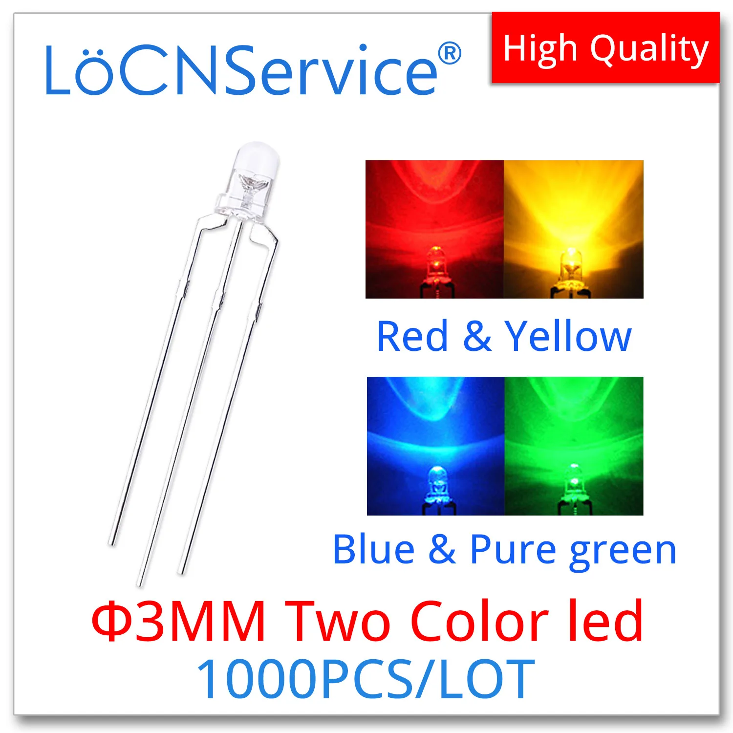 

1000PCS 3mm F3 Two Color led Red Yellow Green Blue DIP Transparent Bead Light Emitting Diode High Quality Common Cathode Anode
