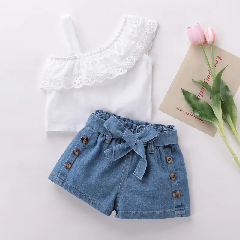 Fashion Girls Set Solid Sleeveless Shirts Denim Shorts Two Piece Kids Suits for Baby Toodler Children 2023 New Summer Clothing
Fashion Girls Set Solid Sleeveless Shirts Denim Shorts Two Piece Kids Suits for Baby Toodler Children 2023 New Summer Clothing