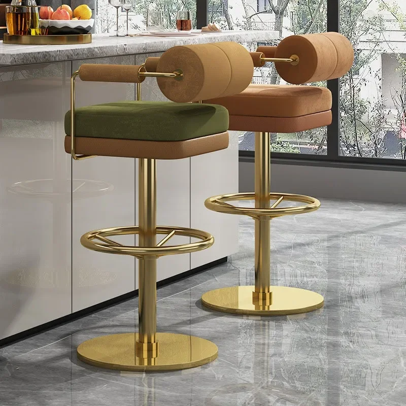 

Light Luxurious Comfortable Bar Chairs Modern Metal Simple High-back Bar Lifts Rotates Handrails Sgabelli Da Bar Furniture