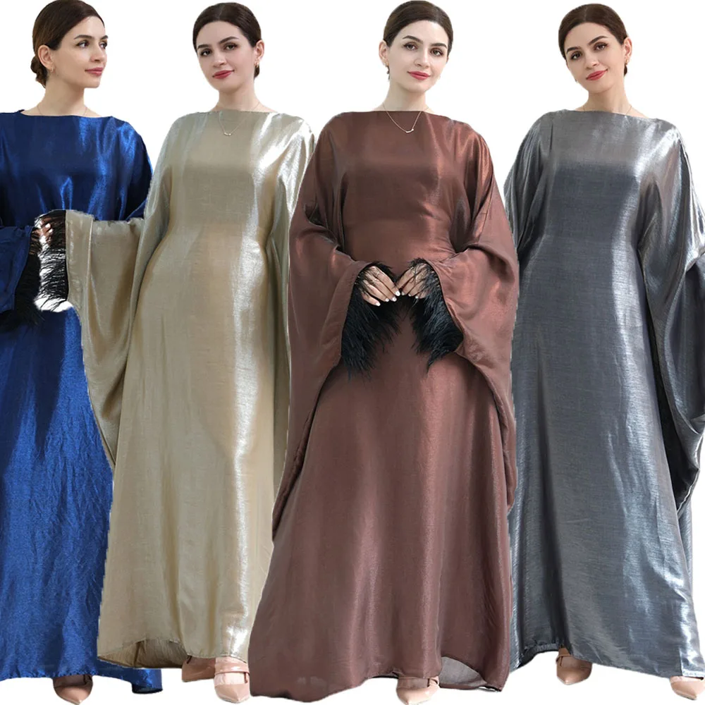 Feather Satin Morocco Abaya Muslim Women Bat Sleeve Loose Maxi Dresses Turkey Arab Kaftan Dubai Robe Eid Party Jalabiya Vestidos
Feather Satin Morocco Abaya Muslim Women Bat Sleeve Loose Maxi Dresses Turkey Arab Kaftan Dubai Robe Eid Party Jalabiya Vestidos