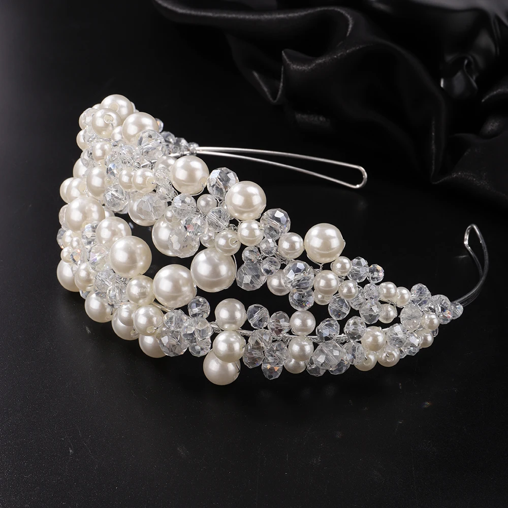 Luxury Elegant Pearl Crystal Crown Headpieces Bridal Headband Wedding Hair Jewelry Accessories Handmade Party Headdress Tiaras 10 Sff9ffbd417664160be9d53fabe7bc668S