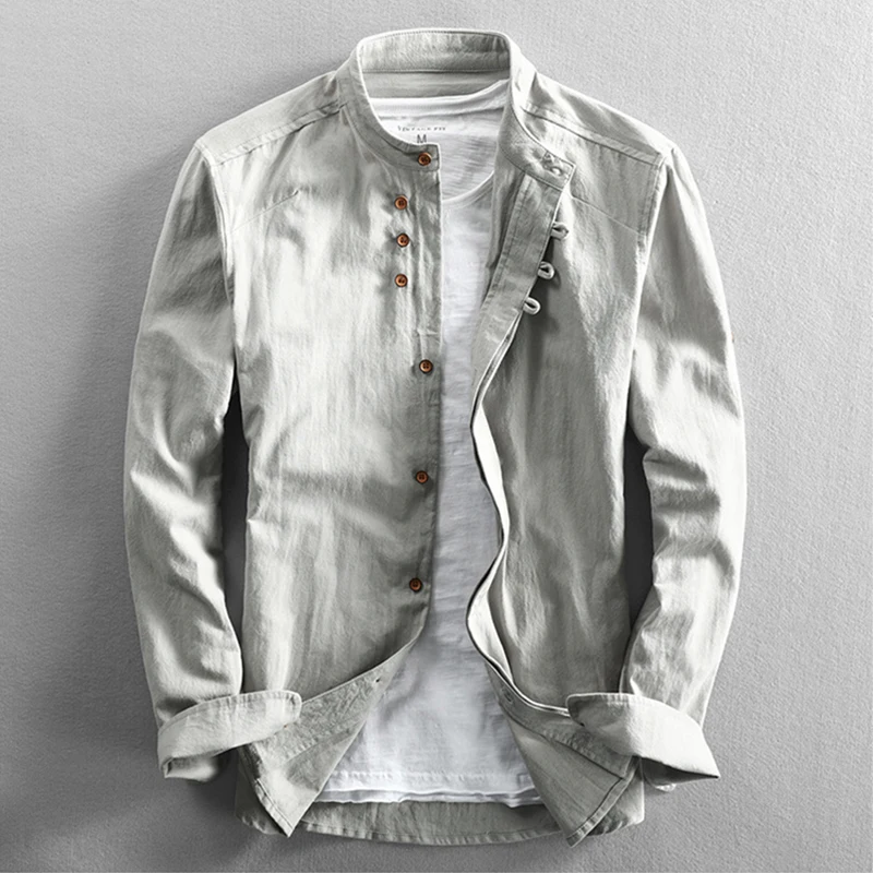 Vintage Solid Color Mens Cotton Linen Shirts Long Sleeve Buttoned Stand Collar Shirt For Men 2024 Spring Casual Loose Men's Tops
Vintage Solid Color Mens Cotton Linen Shirts Long Sleeve Buttoned Stand Collar Shirt For Men 2024 Spring Casual Loose Men's Tops