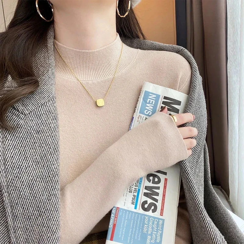 2022 Autumn Winter Half Turtleneck Button Shirt Female Long-sleeve Thin Sweaters Womens Fashion Slim Pullover Knitted Tops
2022 Autumn Winter Half Turtleneck Button Shirt Female Long-sleeve Thin Sweaters Womens Fashion Slim Pullover Knitted Tops