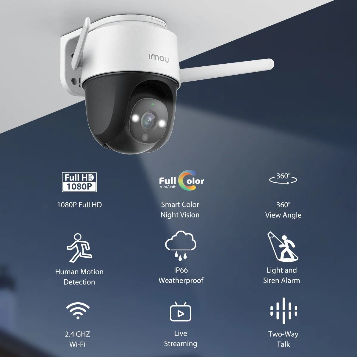 

IMOU Cruiser 2MP/4MP Full Color Night Vision Wi-Fi PTZ Outdoor IP66 Weatherproof AI Human Detection Camera Surveillance