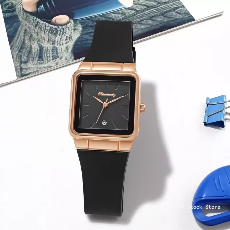 

Women Simple Brand Square Calendar Black Quartz Watch Casual Silicone Strap Female Clock Wristwatch Relógio