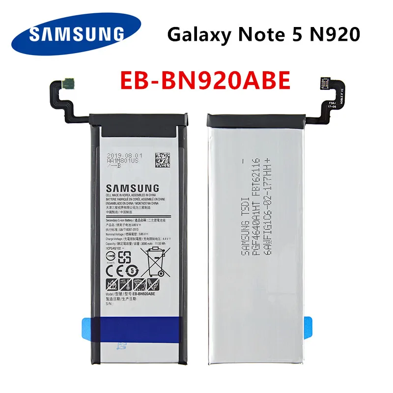 SAMSUNG оригинальная EB-BN920ABE 3000 мА/ч батарея для Samsung Galaxy Note 5 SM-N920 N920F N920T N920A N920I N920G N9200