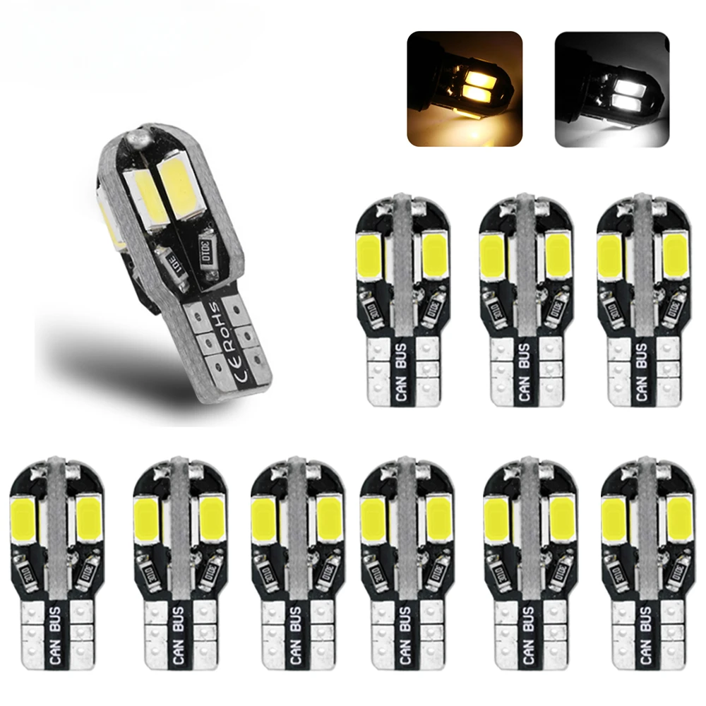 

10PCS W5W T10 LED Bulbs Canbus 5730 8SMD 12V 6000K 194 168 LED Car Interior Map Dome Lights Parking Light Auto Signal Lamp