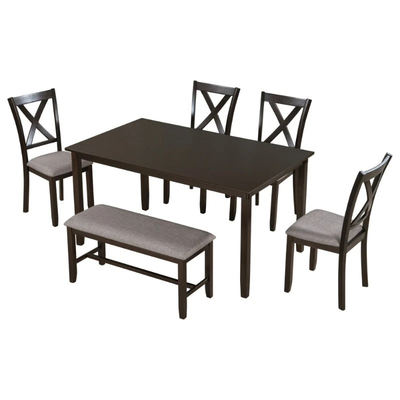 6 Piece Kitchen Dining Table Set with 4 Upholstered Chairs and Bench Luxury Dining Room Sets Modern Rectangular Home Furniture
6 Piece Kitchen Dining Table Set with 4 Upholstered Chairs and Bench Luxury Dining Room Sets Modern Rectangular Home Furniture