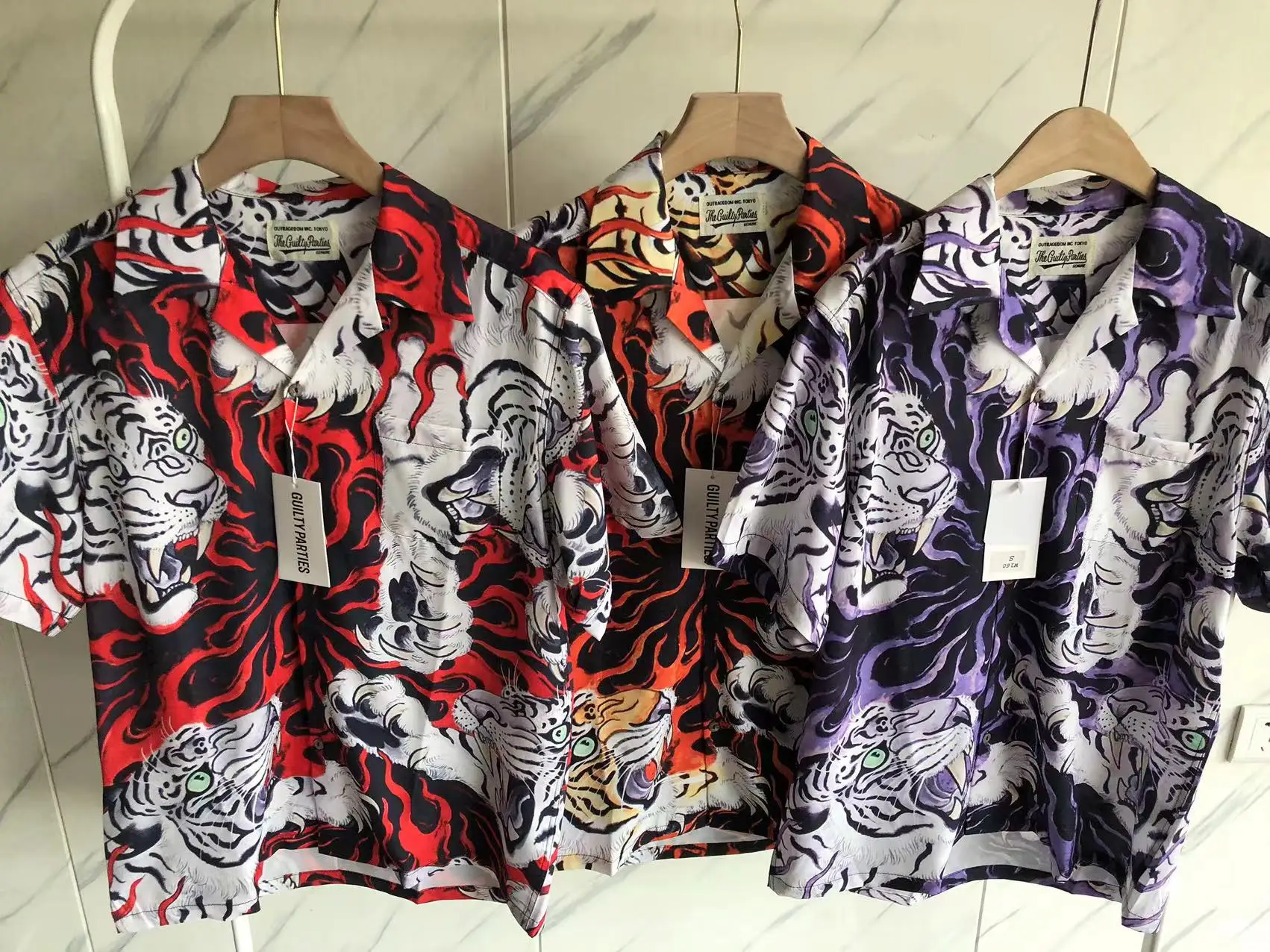 

High quality 1:1 Hawaii Beach Flame Tiger Full Print Wacko Maria Shirts Men Women Loose Pocket Lapel Shirt Top