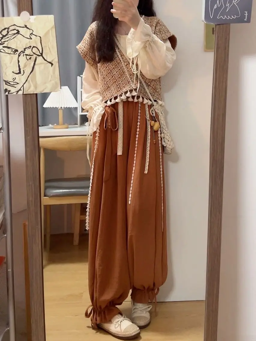 

Korea Suit Three Piece Set Tassel Vest And Lantern Pants For Teenagers 3 Piece Sets Women Outfit Fall Fashion Streetwear