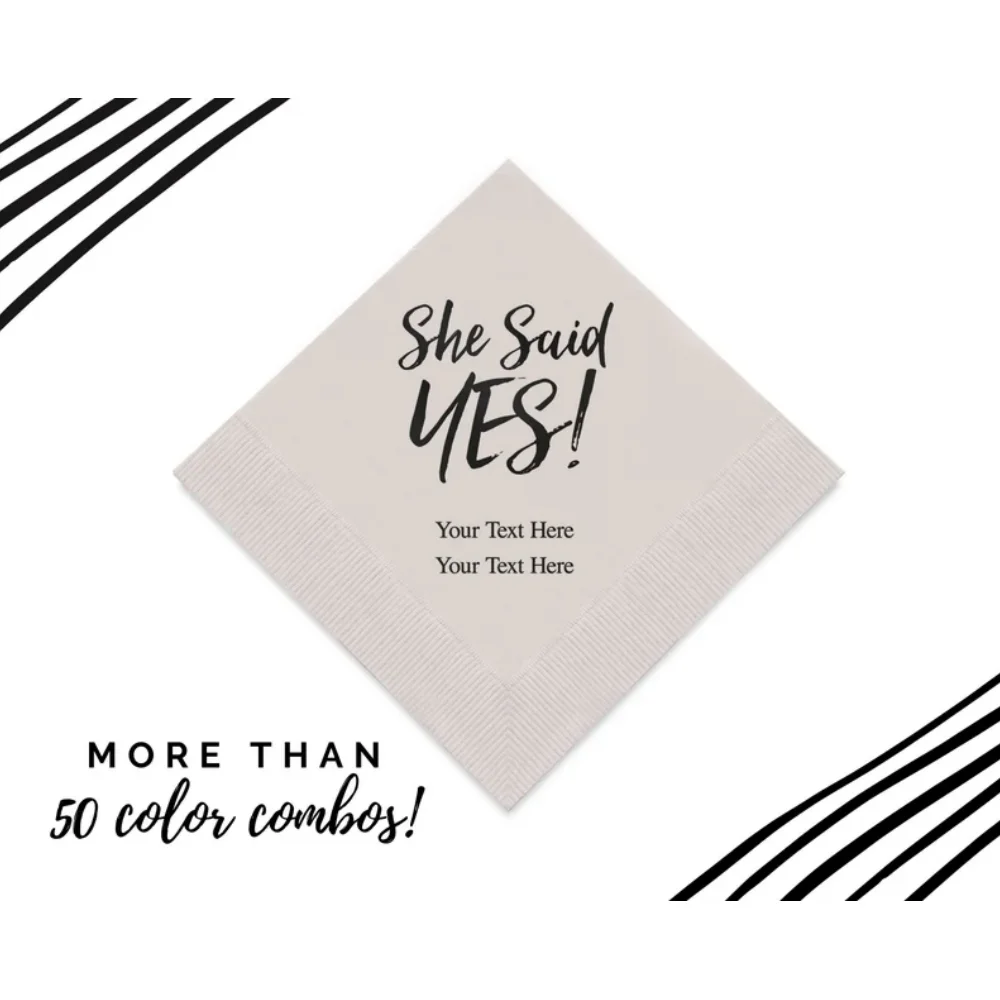 

50 Pcs Custom She Said Yes! Napkins - Personalized Napkins - Cocktail - Luncheon - Personalized Bridal Shower Napkin