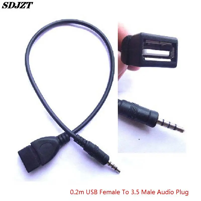 

0.2 M 3.5mm Male Audio AUX Jack to USB 2.0 Type A Female OTG Converter Adapter Cable Wire Cord Stereo Audio Plug Car Accessories