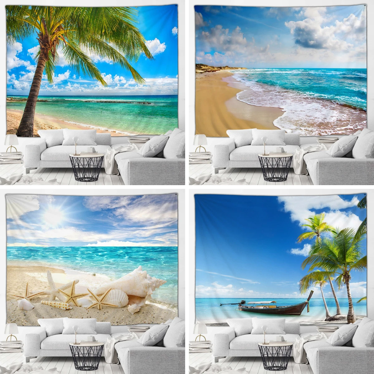 

Ocean Beach Coconut Tree Outdoor Nature Landscape Tapestry Hawaiian Landscape Cinema Wall Hanging Living Room Mural Art Decor