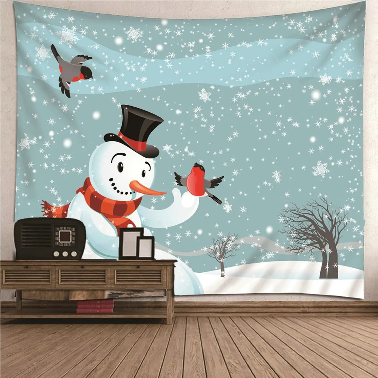 

Snowman Snowflake Merry Christmas Tapestry New Year Winter Party Tapestry Wall Hanging Decor for Home Living Room Bedroom Dorm
