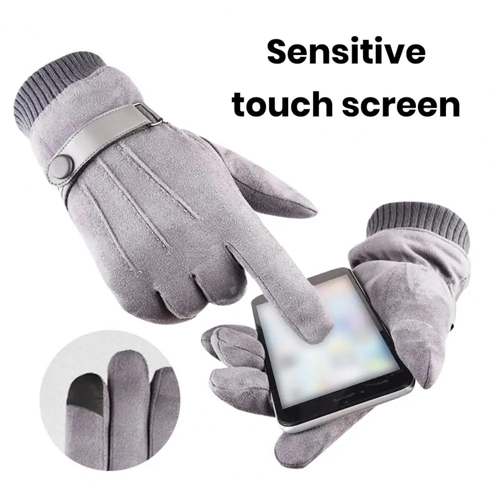 

1 Pair Men Winter Cycling Gloves Faux Suede Touch Screen Windproof Warm Five Fingers Elastic Wrist Thick Plush Anti-slip Outdoor