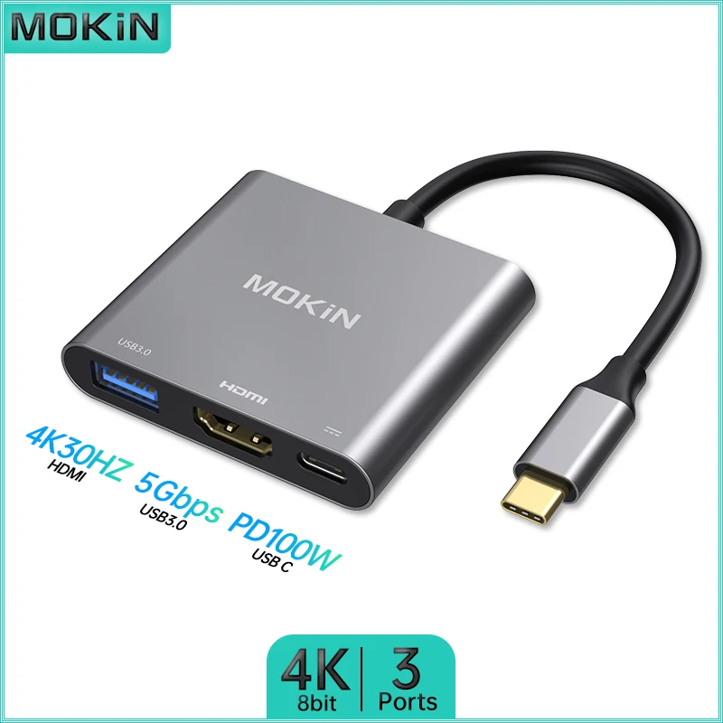 Концентратор MOKiN USB C для MacBook Air/Pro, iPad — адаптер Thunderbolt для ноутбука 3 в 1 с HDMI 4K, 30 Гц, USB3.0, зарядкой PD 100 Вт
Концентратор MOKiN USB C для MacBook Air/Pro, iPad — адаптер Thunderbolt для ноутбука 3 в 1 с HDMI 4K, 30 Гц, USB3.0, зарядкой PD 100 Вт
