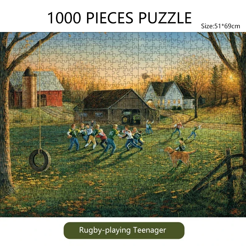 

69*51cm Adult 1000 Pieces Paper Jigsaw Puzzle Rugby-playing Teenager Figure Statue Paintings Stress Reducing Toys Christmas Gift
