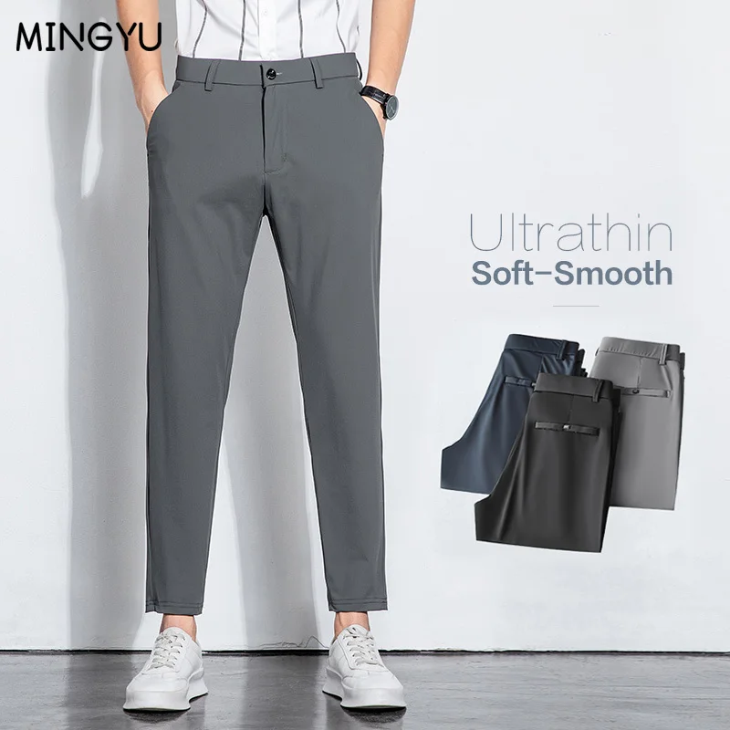 MINGYU Brand Clothing New Summer Smooth Ankle-Length Pants Men Thin Business Suit Pant Solid Color Stretch Casual Trousers Male
MINGYU Brand Clothing New Summer Smooth Ankle-Length Pants Men Thin Business Suit Pant Solid Color Stretch Casual Trousers Male