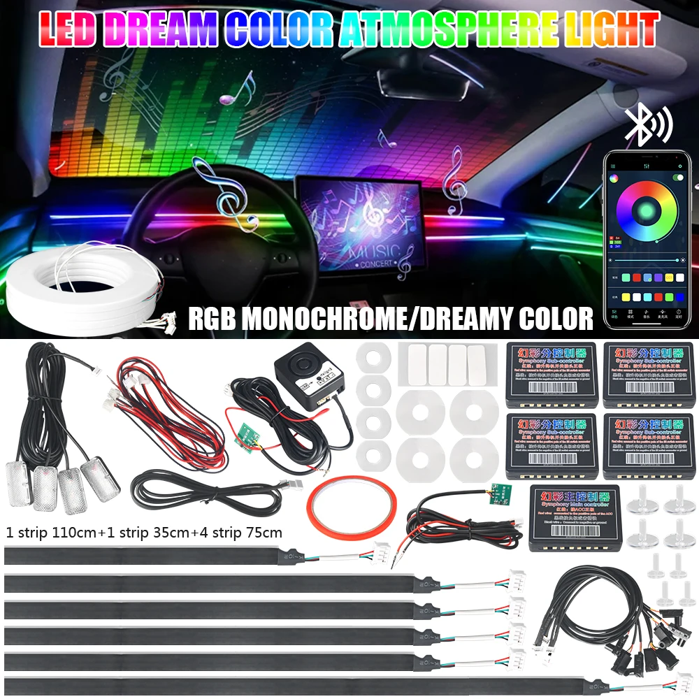 

64 Color Symphony Streamer Car Neon Ambient Light Remote App Control RGB Automotive Interior Decor Atmosphere Strip Backlight
