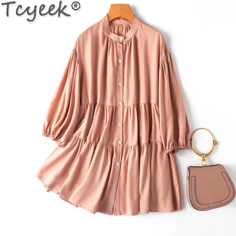 

Tcyeek 70% Mulberry Silk Mid-length Shirt 2024 Elegant Shirts for Women Clothing Spring Summer Top Female Loose Fit Camisa Mujer
