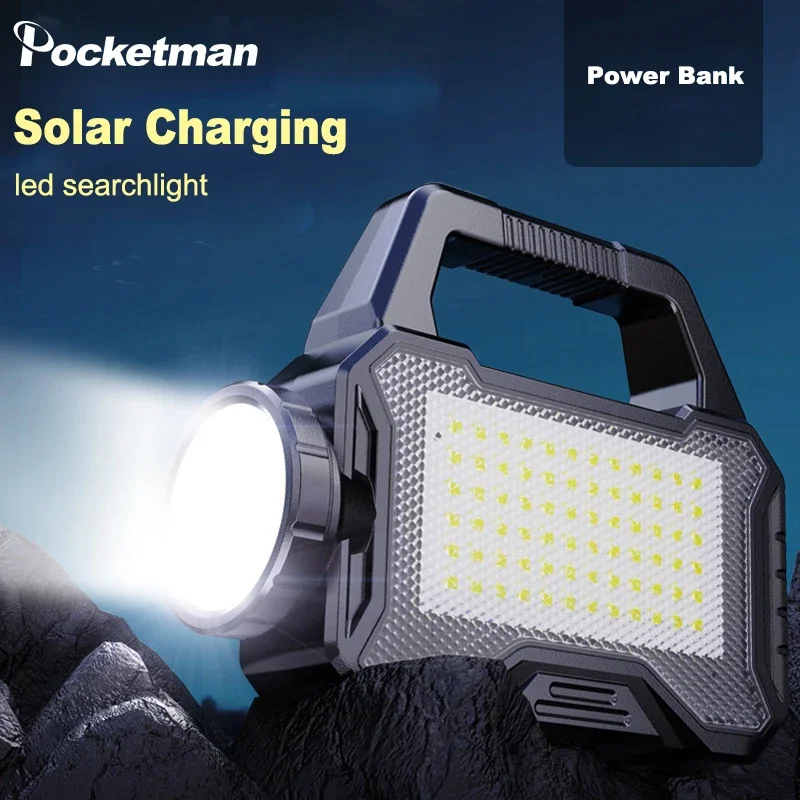 

Solar Charging LED+COB Searchlight USB Rechargeable Work Light Flashlight Spotlight Torch Power Bank Function