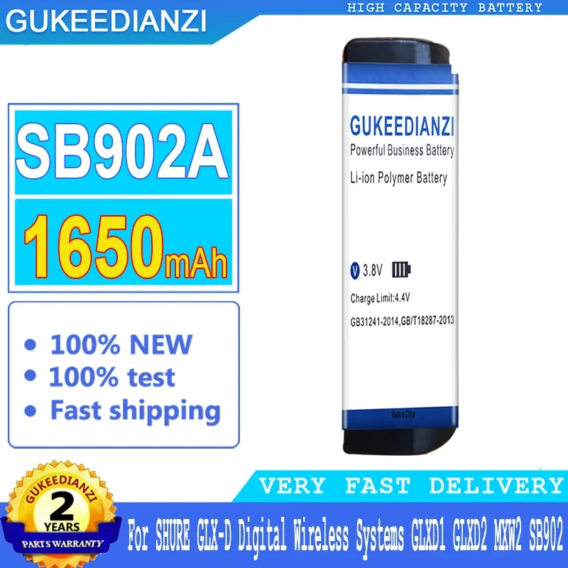 

GUKEEDIANZI Battery for SHURE GLX-D Digital Wireless Systems, Big Power Battery, GLXD1, GLXD2, SB902, SB902A, MXW2, 1650mAh