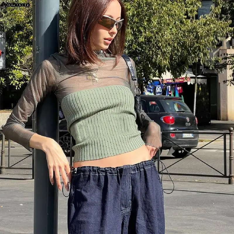 2023 autumn new women's fashion casual street sexy tulle T-shirt long sleeve top
2023 autumn new women's fashion casual street sexy tulle T-shirt long sleeve top