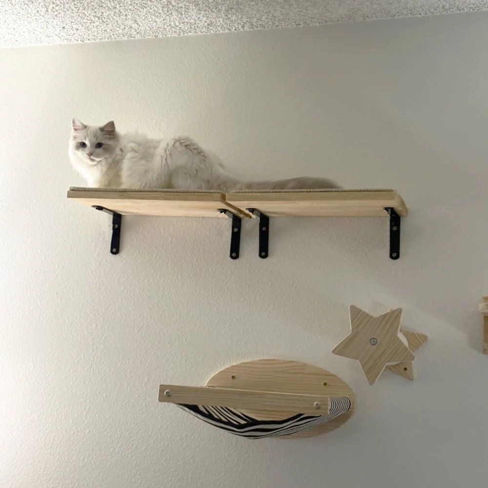 

1PC Wall Mounted Cat Climbing Shelf Cat Jumping Platform or Hammock and Scratching Post with Wood Ladder for Cats Rest and Perch