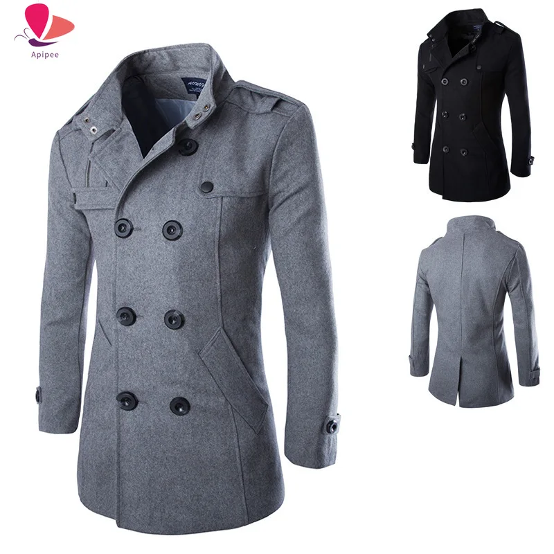 

Мужское зимнее шерстяное пальто, Новое высококачественное однотонное простое полупальто из смешанной шерсти, мужской тренчкот, повседневное пальто 2023