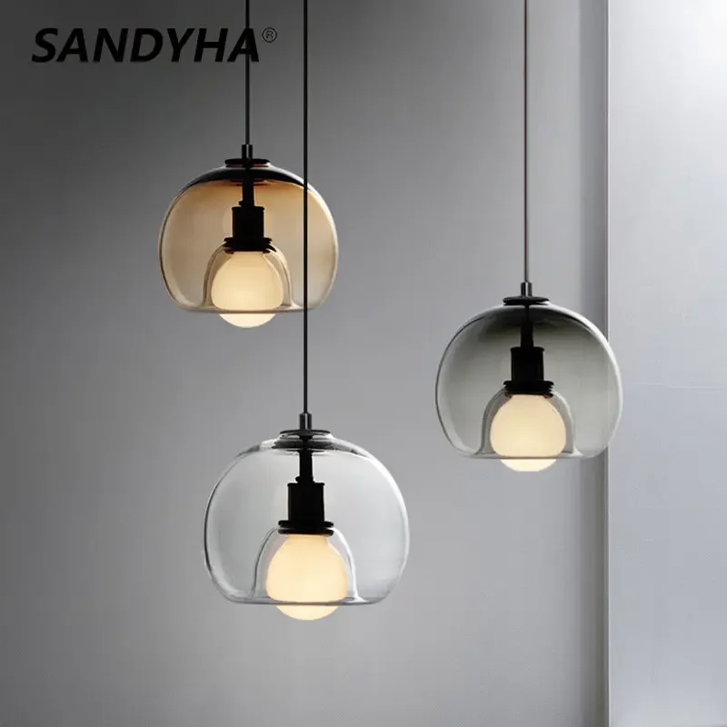 

SANDYHA Modern Nordic Minimalist Pendant Lights 3-head Iron Glass Indoor Decoration Chandelier Restaurant Bar Lighting Fixtures