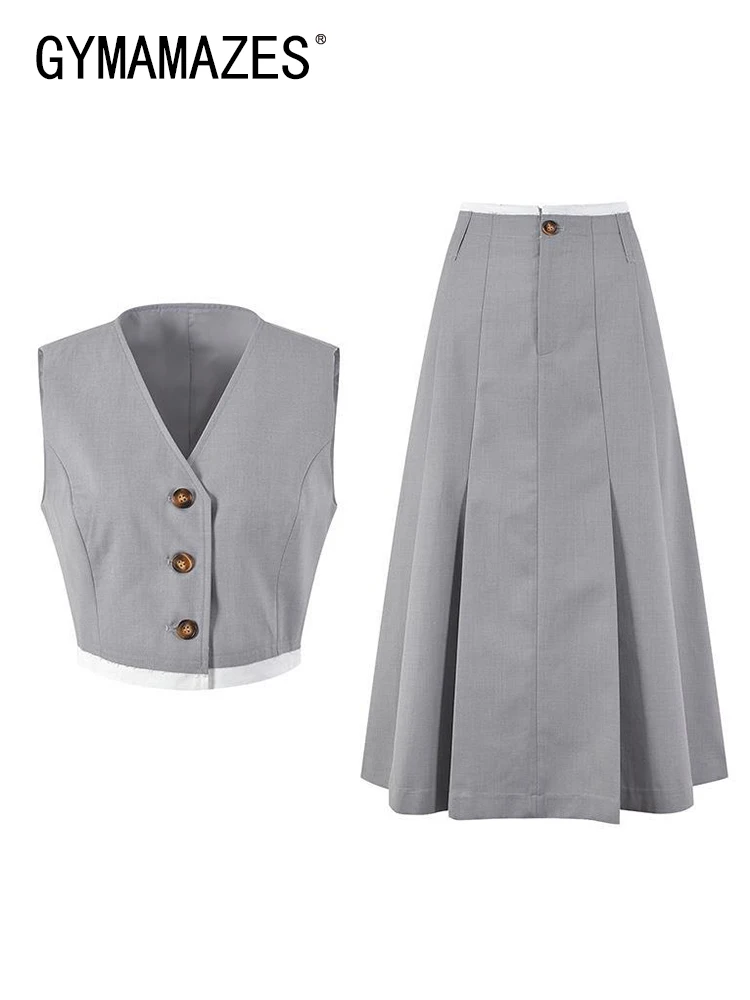 GYMAMAZES Solid Temperament Two Piece Sets For Women V Neck Sleeveless Tops High Waist Spliced Button Skirt Chic Set Female New
GYMAMAZES Solid Temperament Two Piece Sets For Women V Neck Sleeveless Tops High Waist Spliced Button Skirt Chic Set Female New